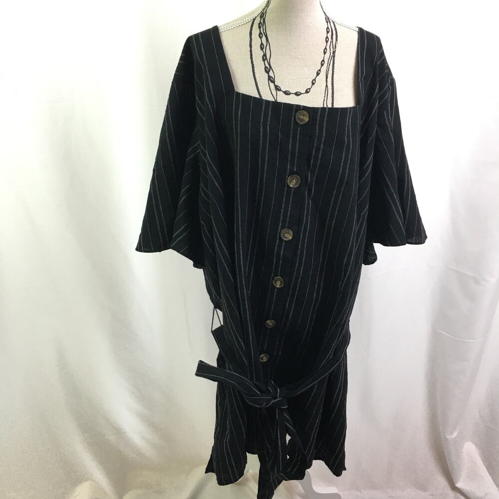 a.n.a striped button down dress black 4X